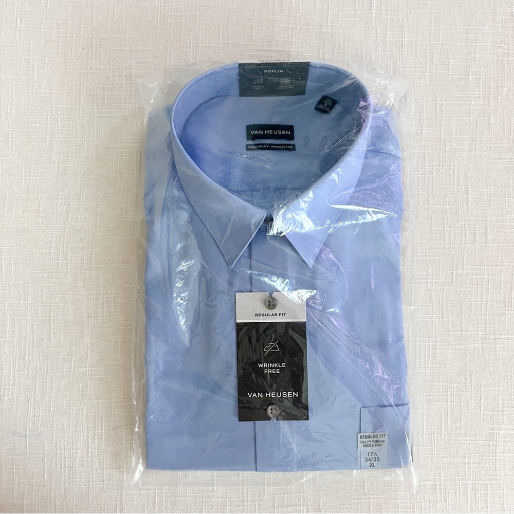 Van Heusen Men’s Dress Shirt Wrinkle free Classic Fit blue 17 1/2 34/35
